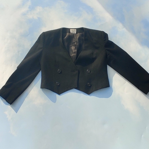 Vintage Black Wool Cropped Blazer - Picture 2 of 4